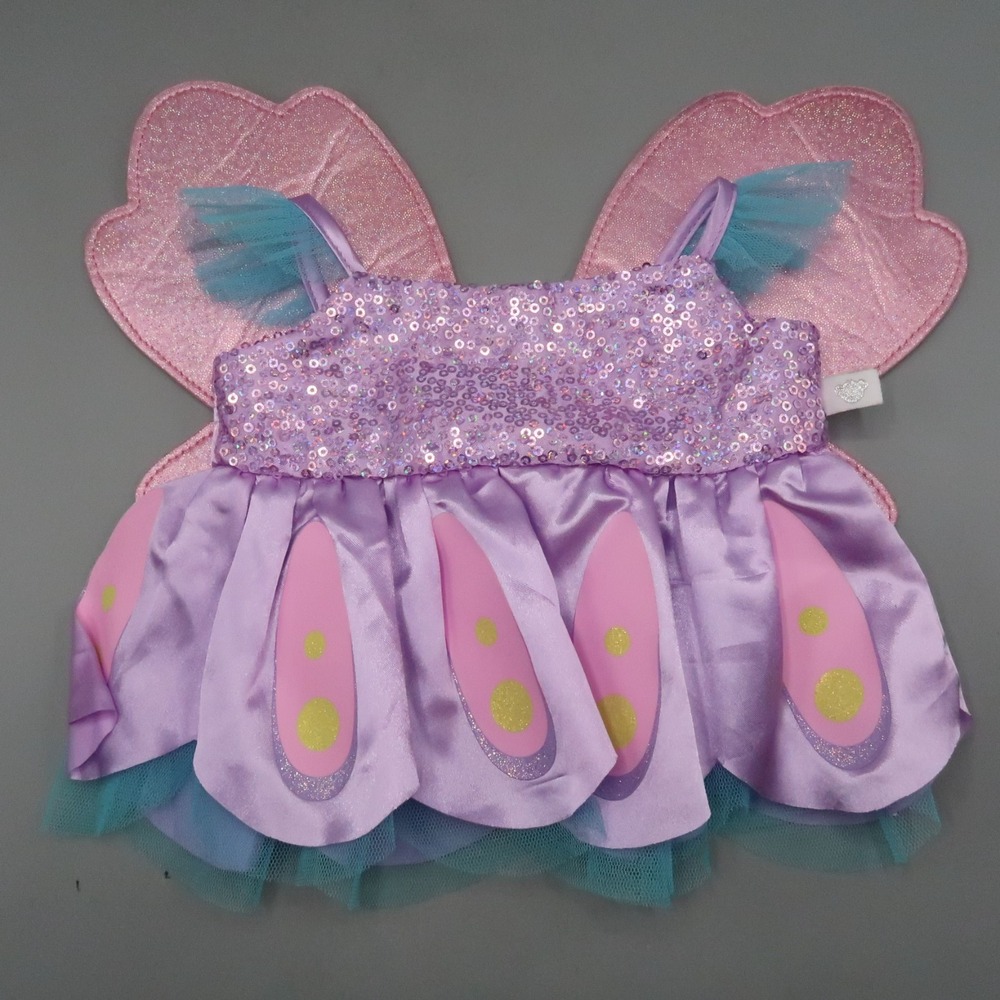 Build-A-Bear‎ Rainbow Fairy Princess Dress With Glitter Pink Wings Outfit Spring
